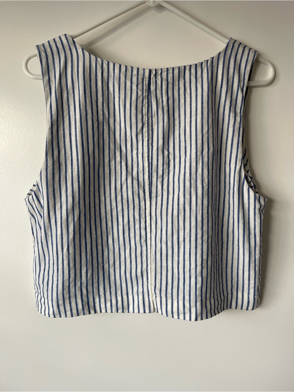 Madewell 100% Linen Striped Blue and White Sleeveless Crop Top - Picture 4 of 5